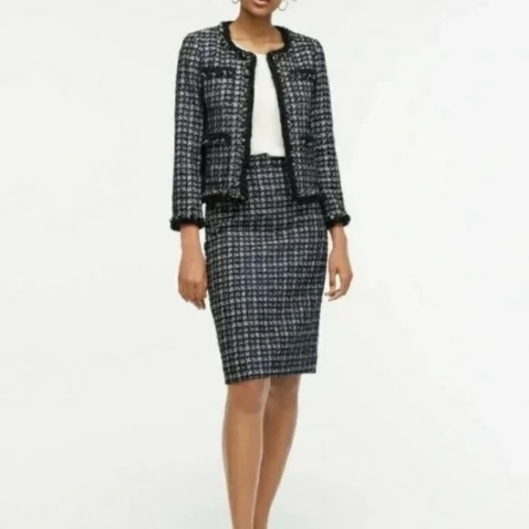 J.Crew Lady Jacket Blazer Metallic Houndstooth Blue/Black Size 4 Quiet Luxury - Picture 2 of 8